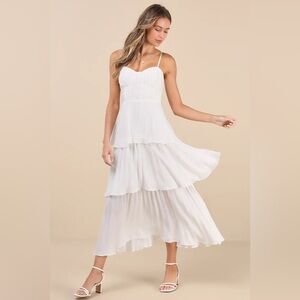 Lulus Cascading Crush White Tiered Bustier Midi Dres
